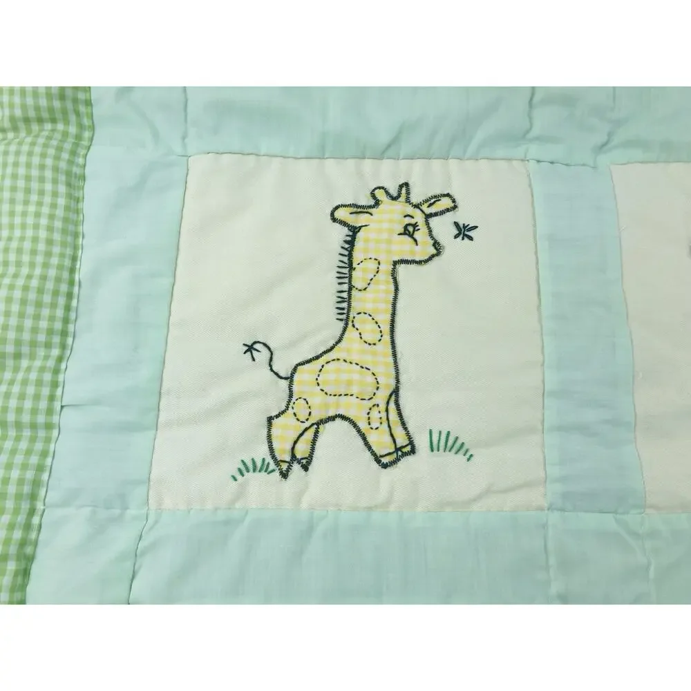 Vintage Hand Embroidered Applique Baby Quilt Blanket Wall Hanging Kitty Cat Lamb